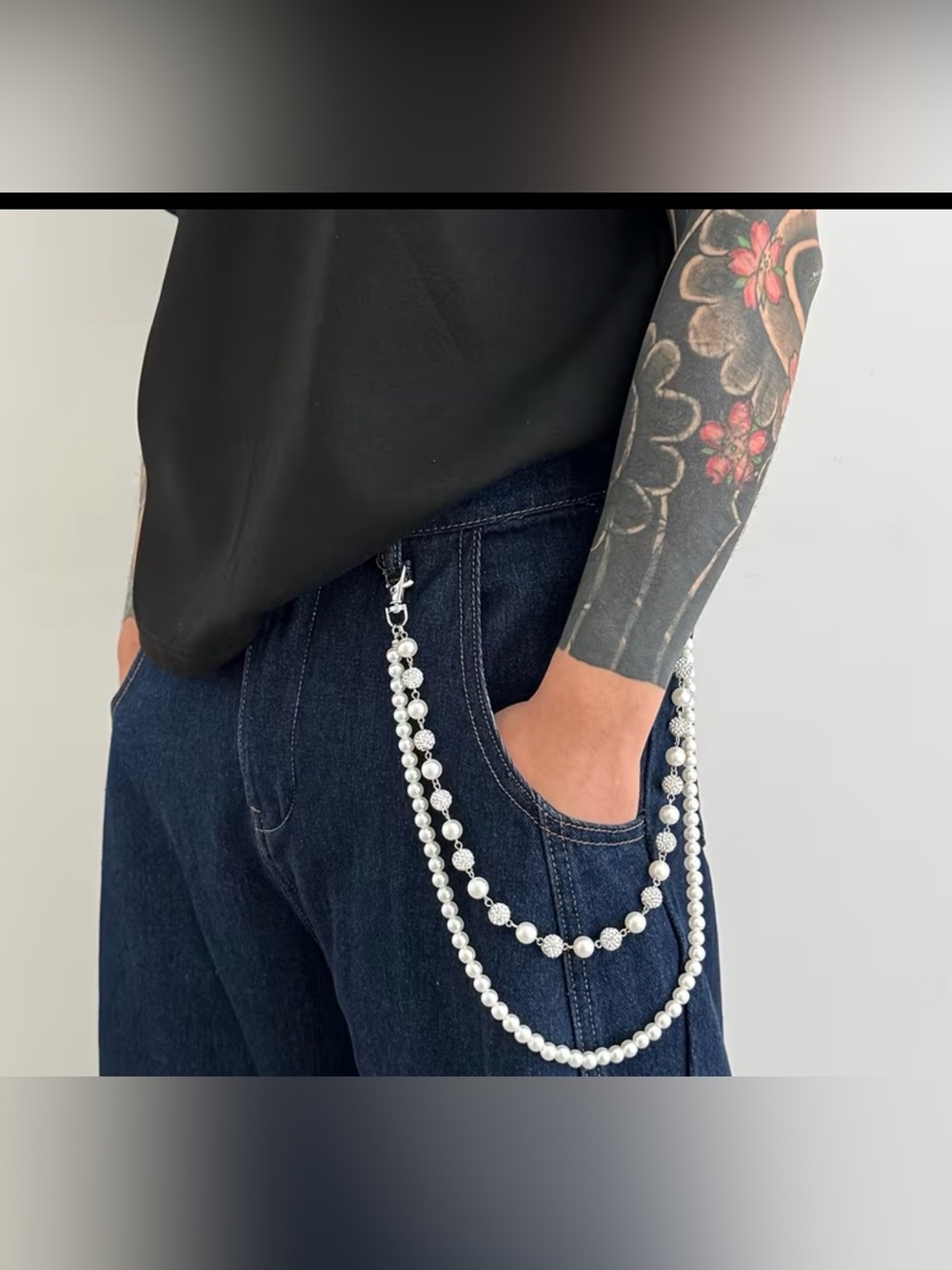 Double Strand White Pearl Chain Wallet Unisex